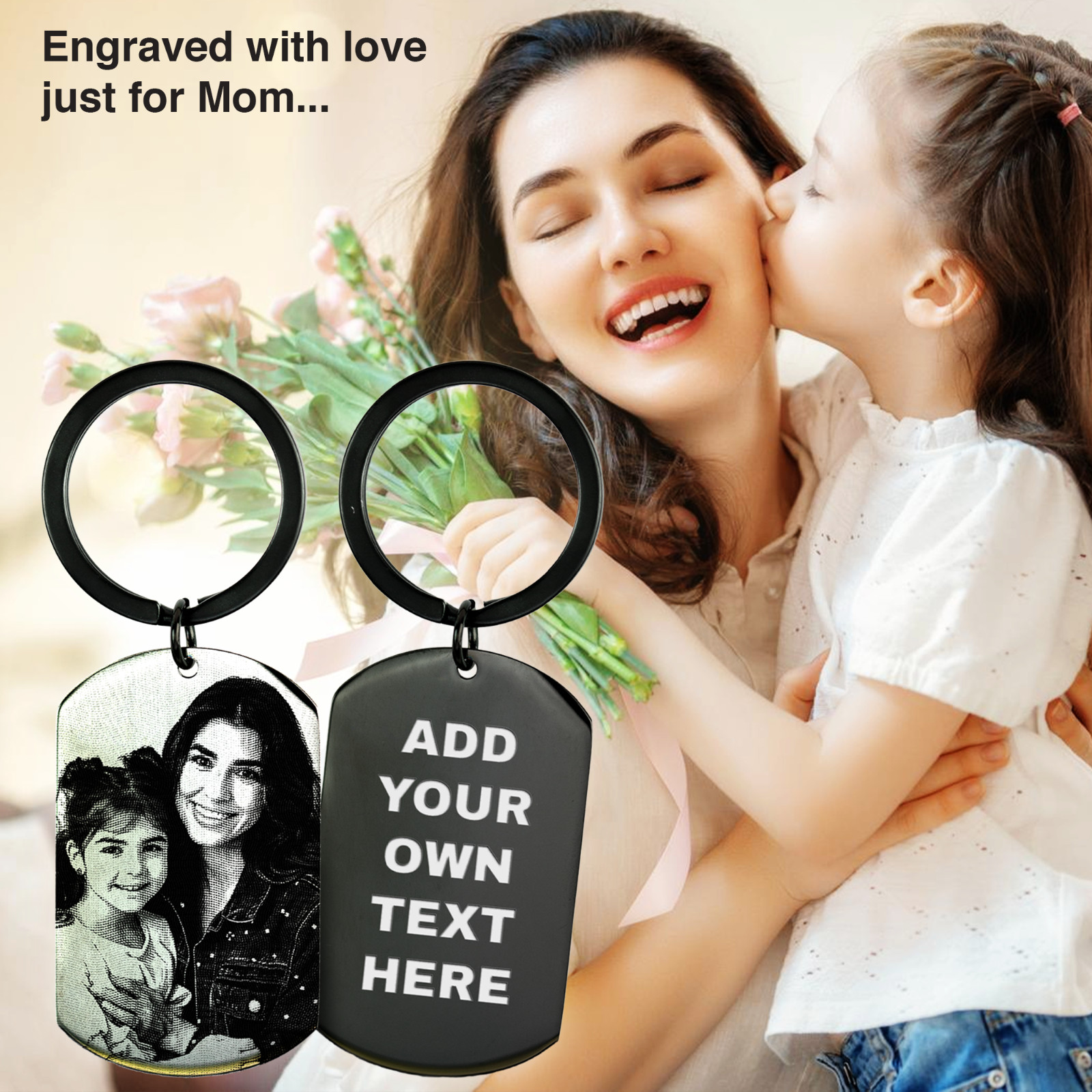 Personalised Engraved Keyring, Custom Photo Keychain Gift For Mum, Dad, Him, Her