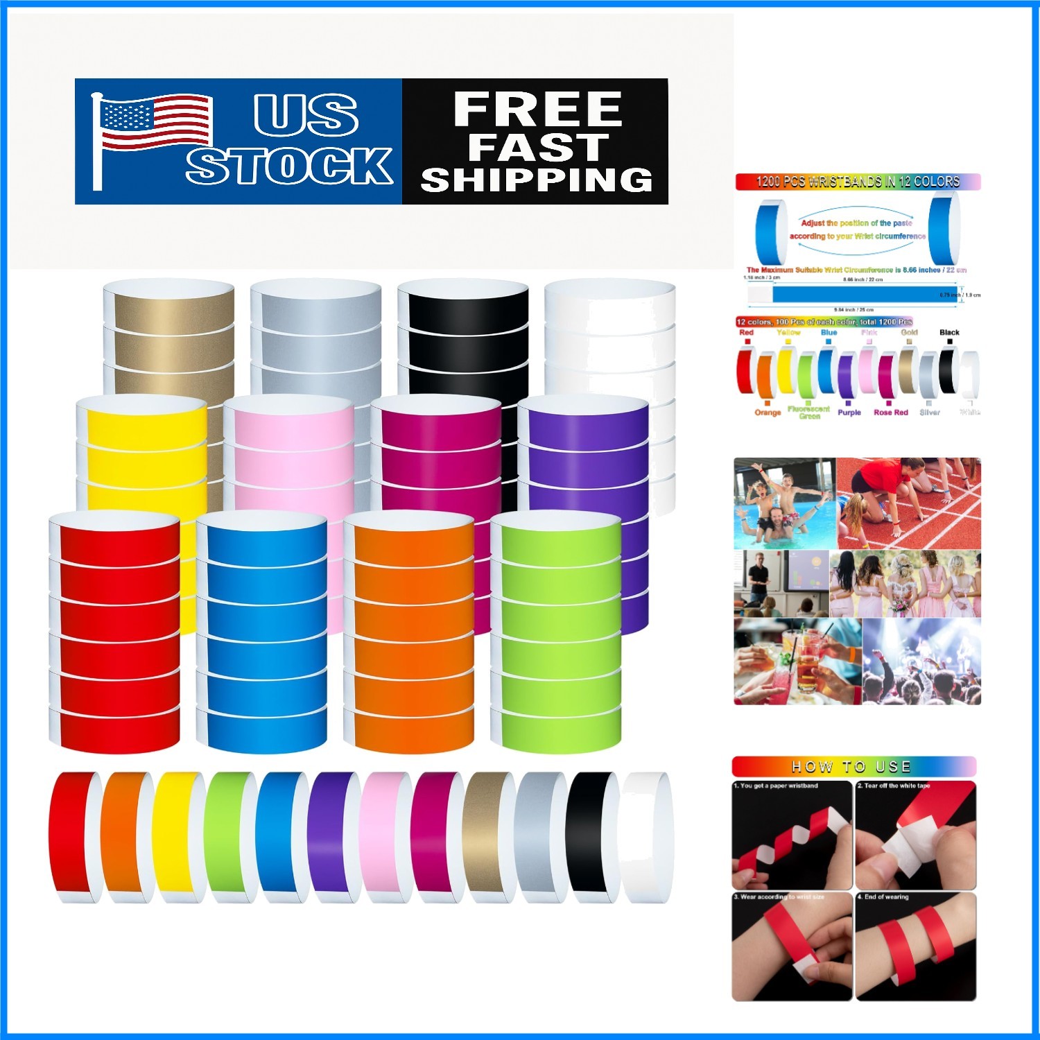 1200 Multicolor Plastic Paper Wristbands for Events – Lightweight & Waterproof