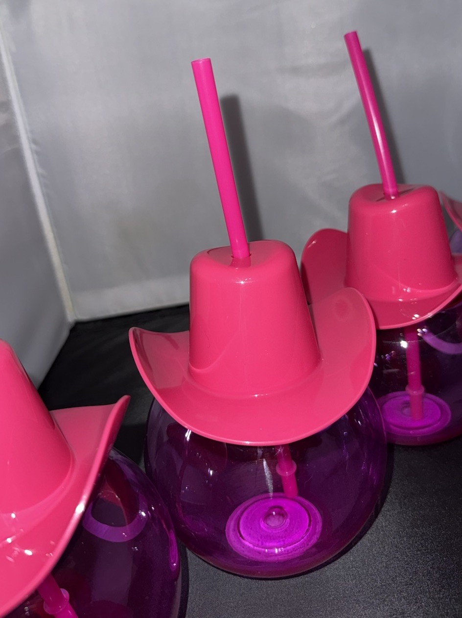 Bachelorette Cowgirl Hat Tumbler Cups Pink Purple 16 oz w/ Straw Set of 5