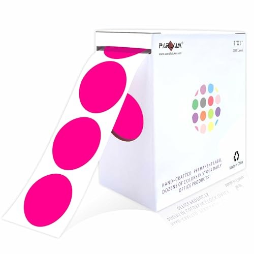 1″ Round Color Coding Circle Labels, 1000 per 1 Roll-1000PCS Fluorescent Pink