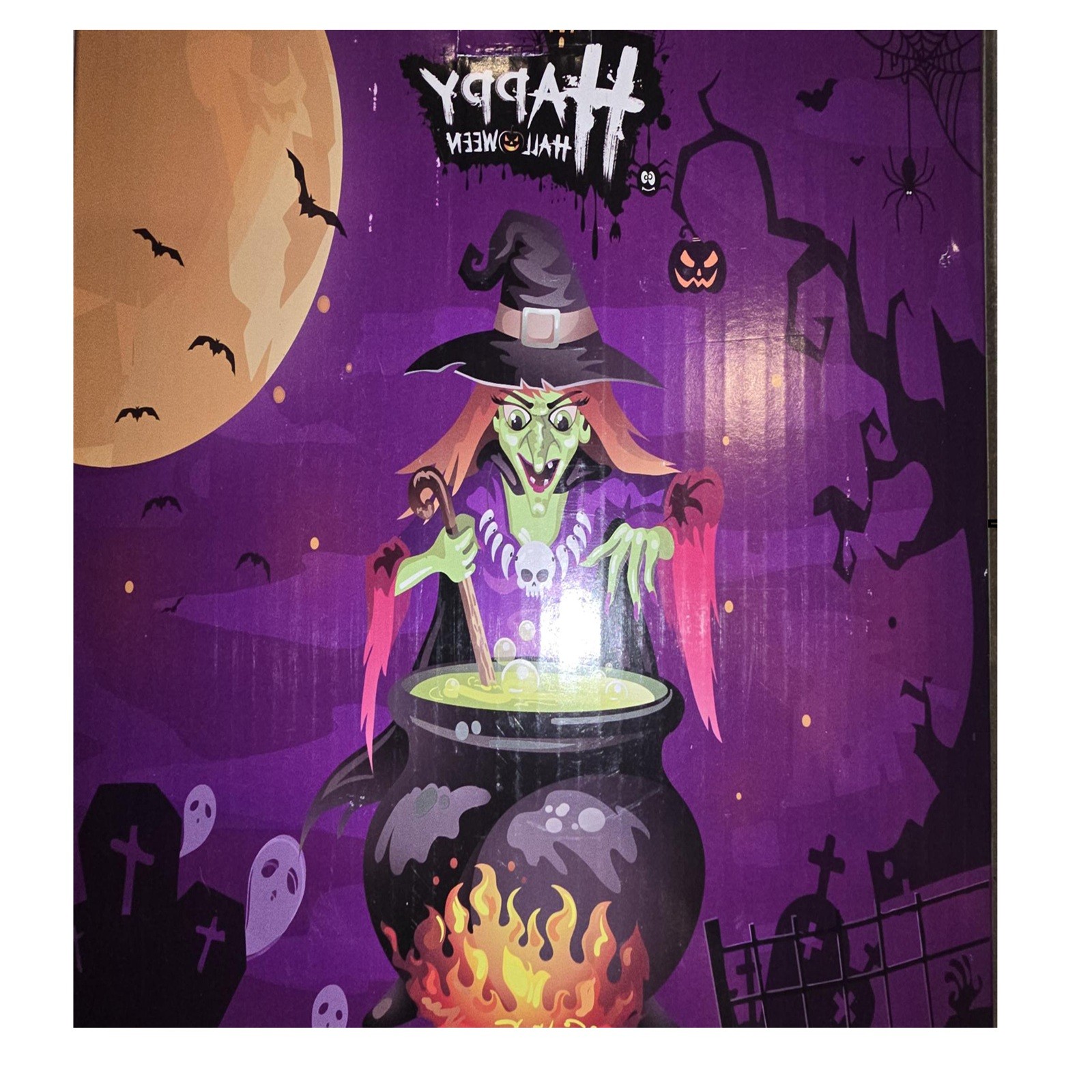Huge Witch Cauldron Halloween Inflatable Cooler 48in Beverage Holder Party Decor