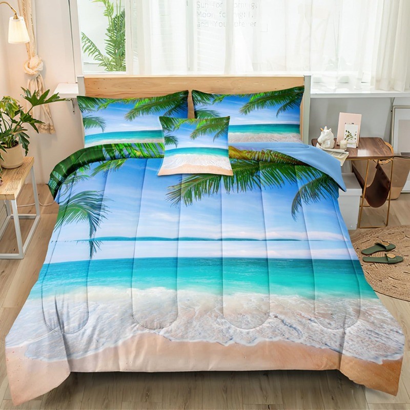 Ocean Comforter Queen Size 6 Pieces Beach Bed in a Bag Set Tropical Pal