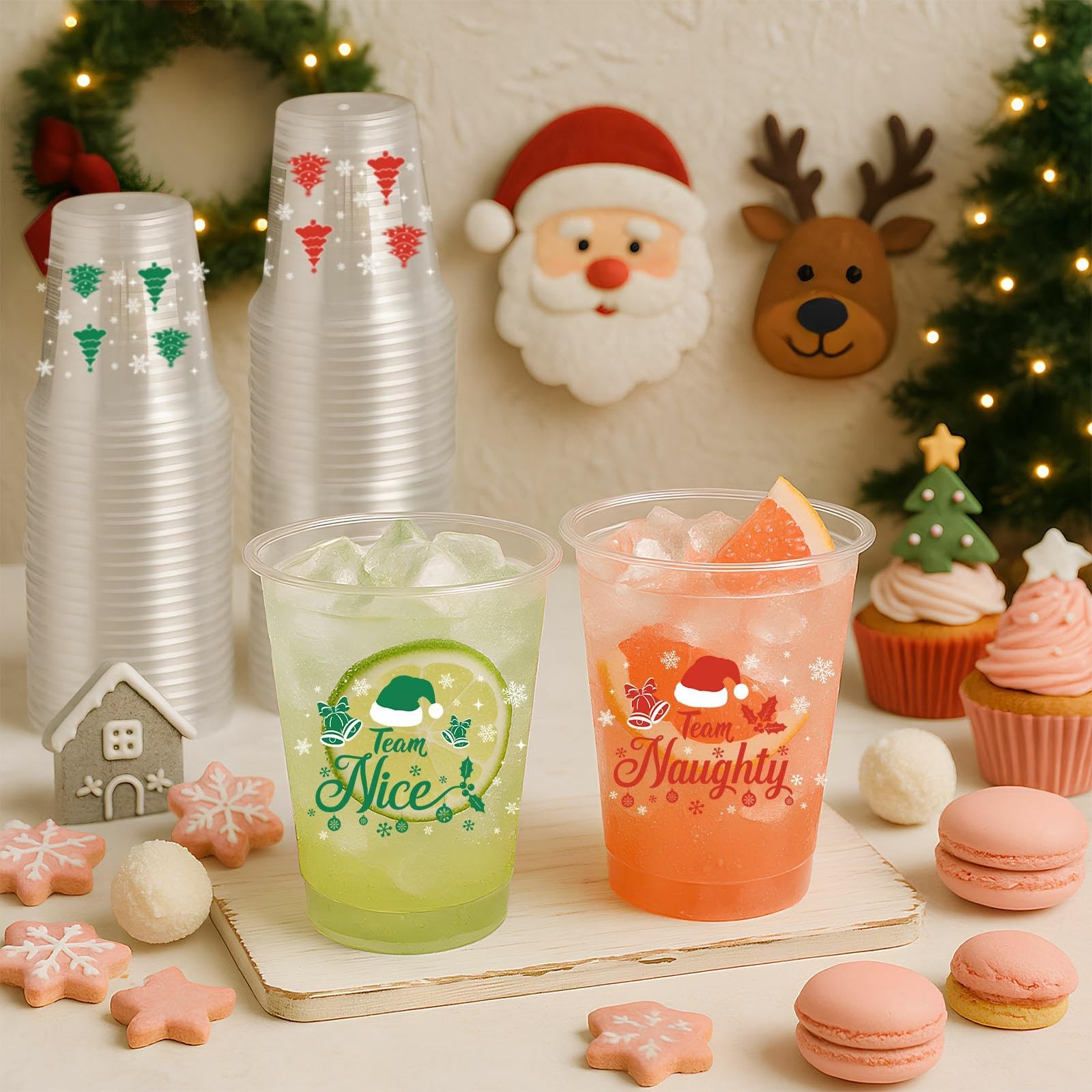 50 Pcs 12OZ Christmas Party Cups,Christmas Plastic standard, Naughty or Nice