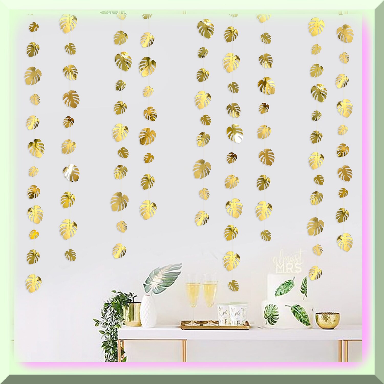 Tropical Gold Palm Leaves Garland 46 Feet