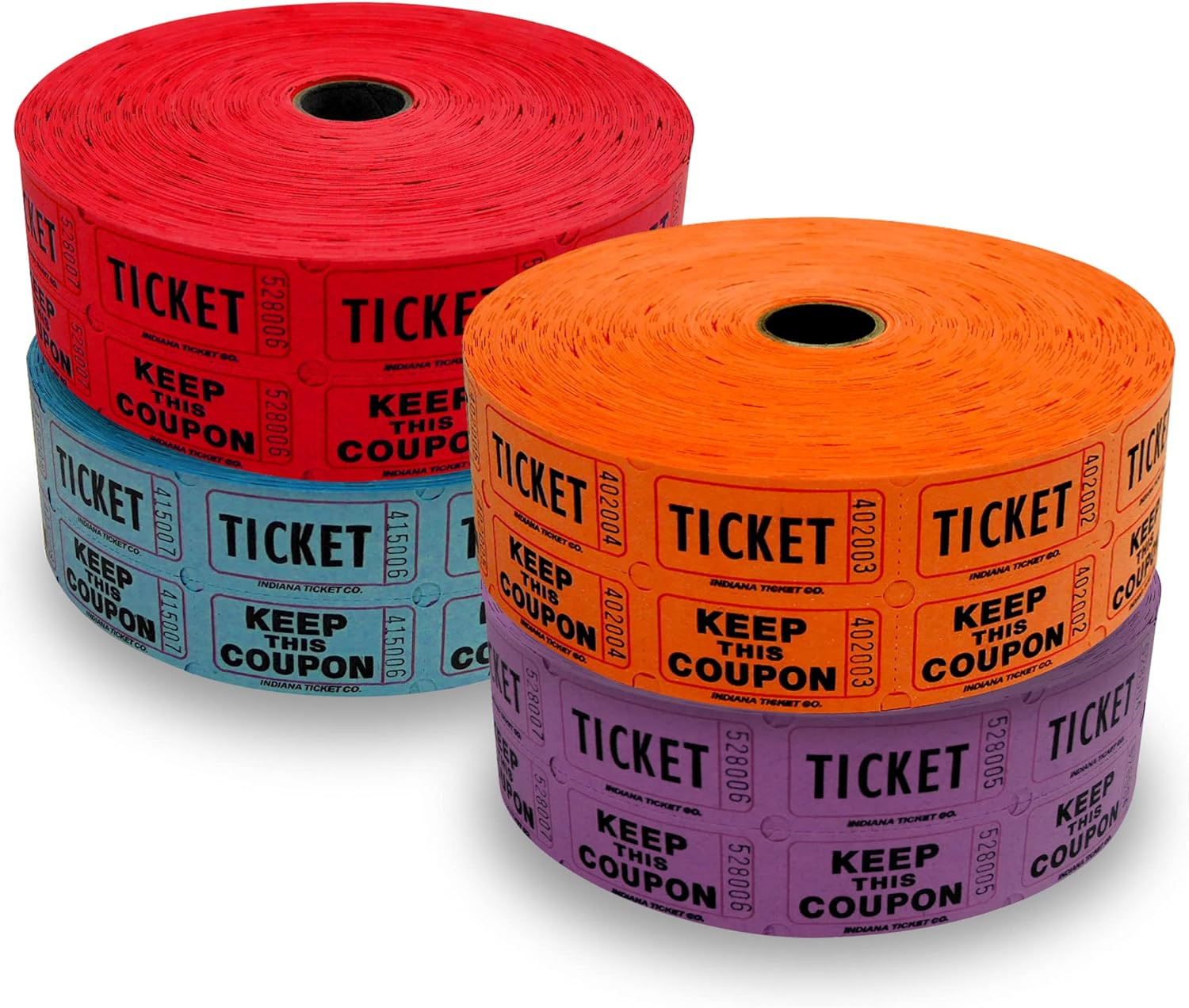 Raffle Tickets – 4 Rolls of 2000 Double Tickets – 8,000 Total – Dark Assorted Co