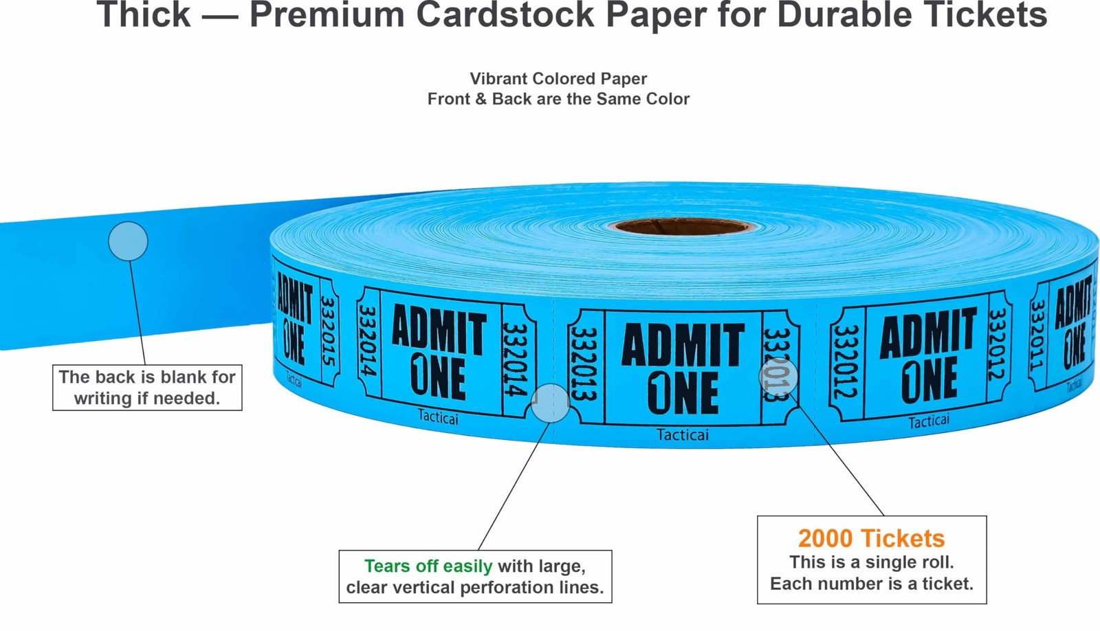 2000 Raffle Tickets, Admit One, Single Roll, Ticket for Events, Entry, Class …