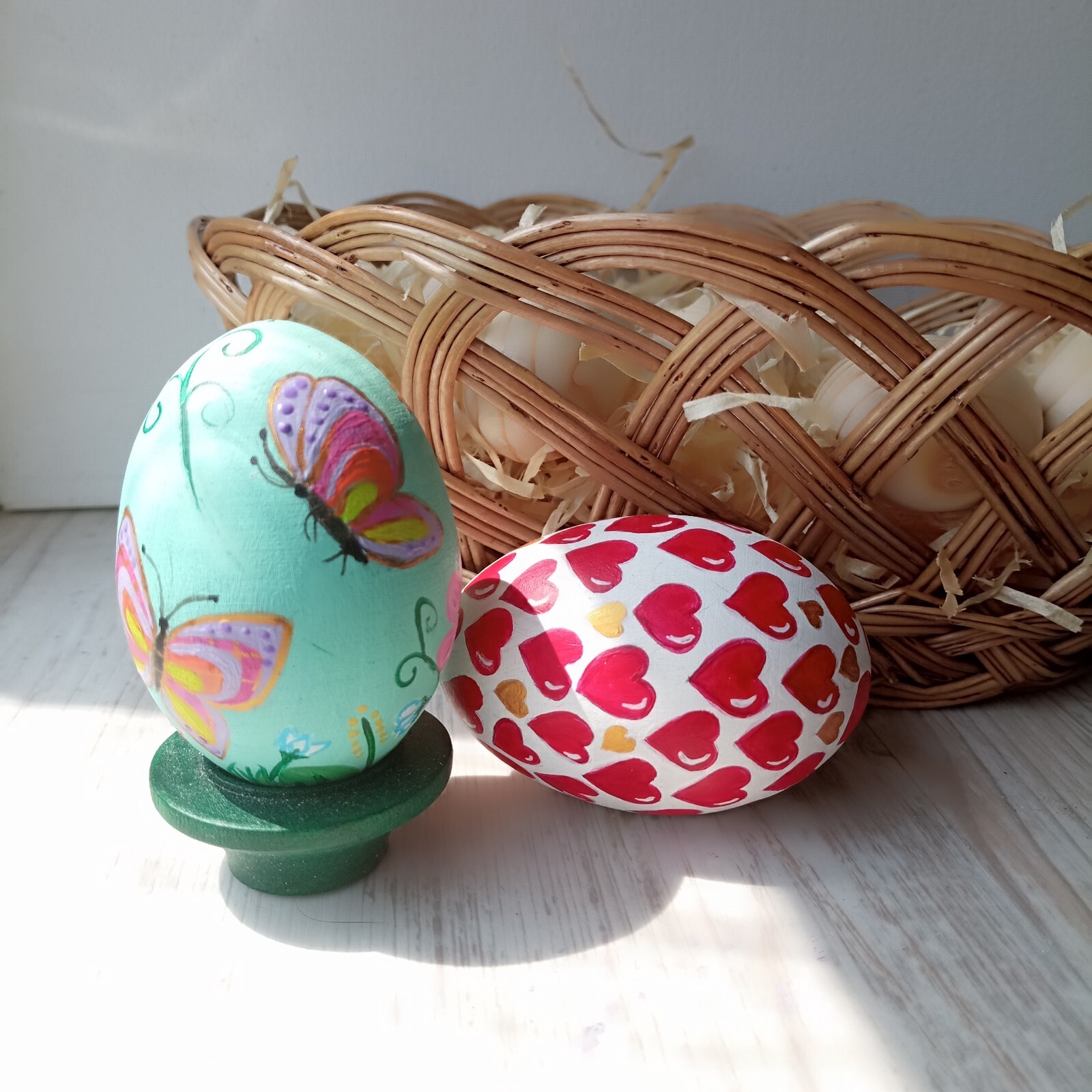 Easter Eggs in Gift Box,set of 2 Hand-Painted Wooden Eggs Easter Decorations