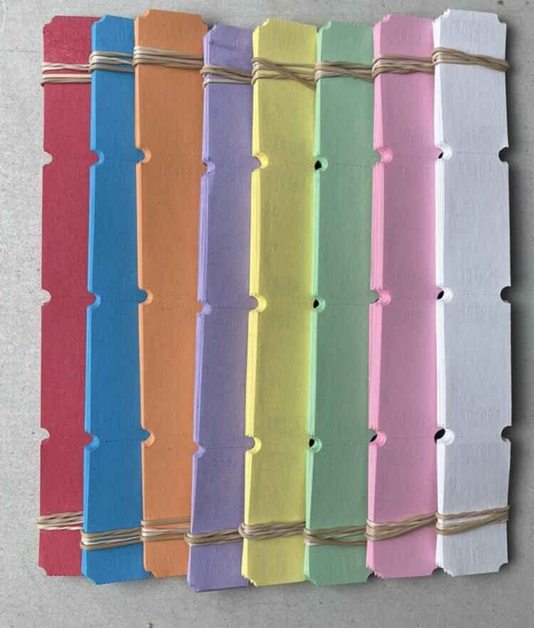 Blank Tickets Lot of 800 Pieces Single Raffle Tickets 100 of Each Color Listed