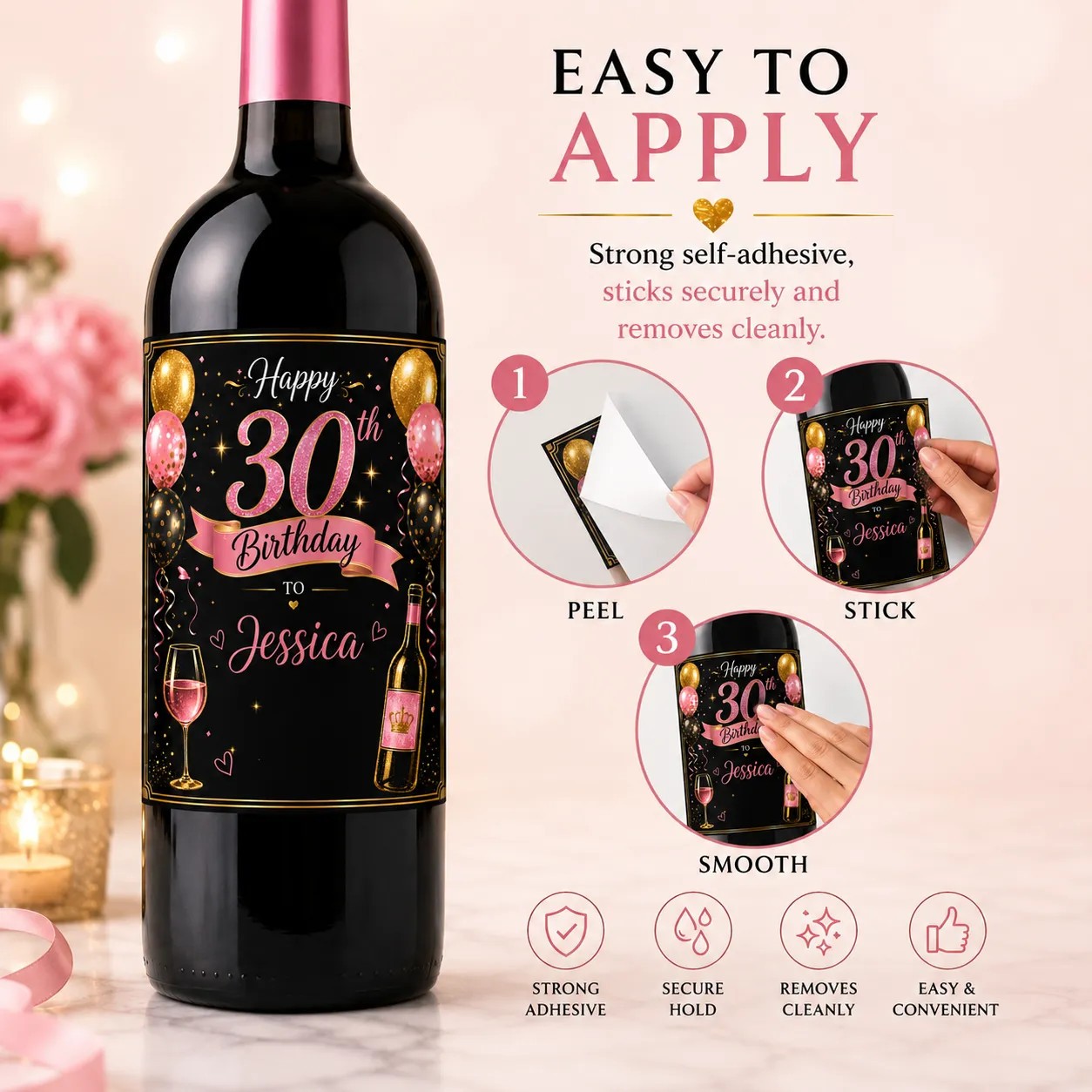 Personalised 30th Birthday Bottle Label Custom Name Wine Sticker Gift