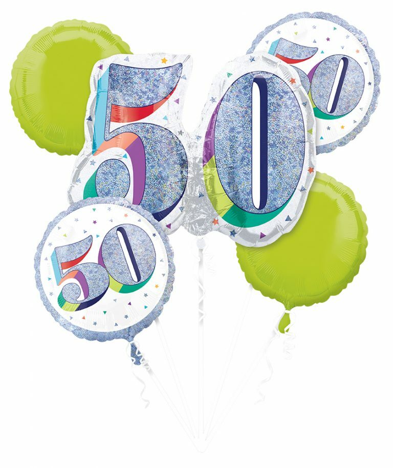 Anagram Helium Prismatic Here’s to Your 50th Birthday Balloon Bouquet 5pc -NEW!