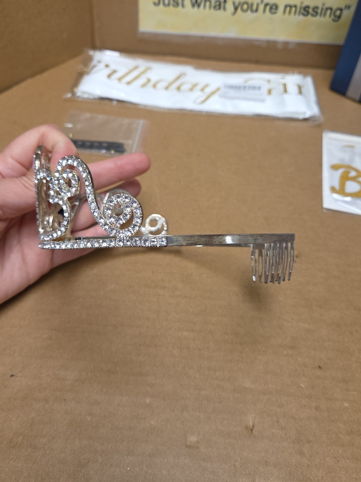 15th Birthday Tiara Sash And Cake Topper Gold Glitter Rhinestones SEE PICS