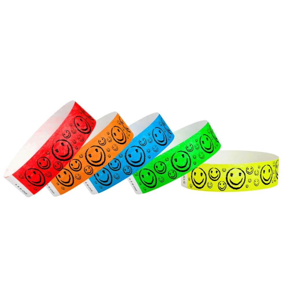 500 WristCo Tyvek Wristbands Smiley Face Variety Pack 500 Count,