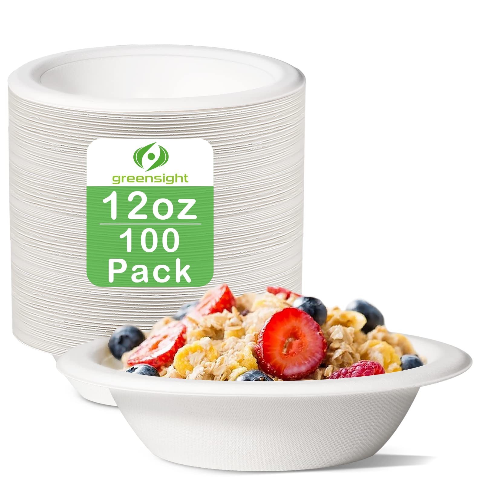 greensight 12oz Paper Bowls Heavy-Duty, 100 Pack Disposable Bowls for Hot Sou…