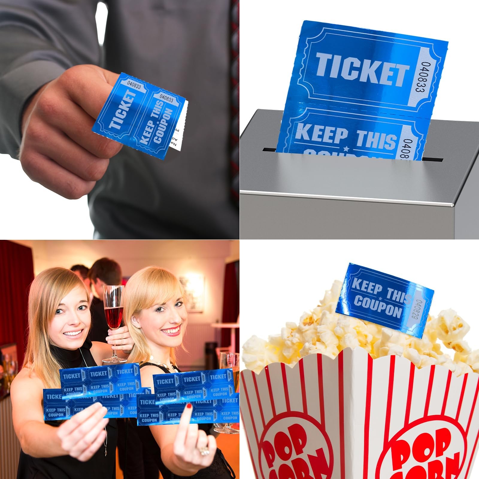 1000 Raffle Tickets Double Roll Metallic Blue Foil Ticket for Events Carnivals E