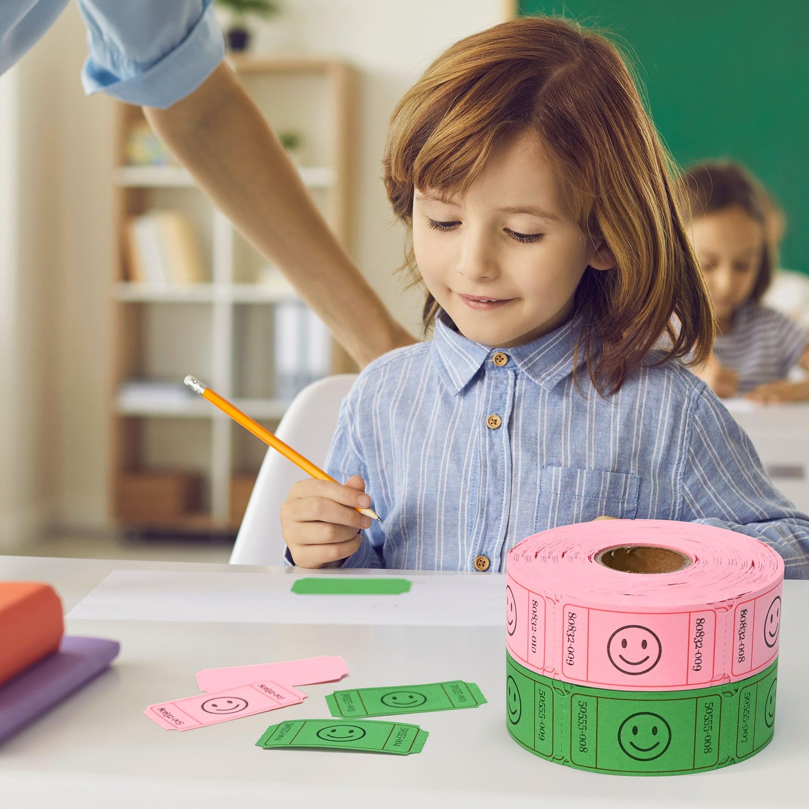 1000 Raffle Tickets, Smile,2 Color Set of 500 1″ x 2″ Single Roll,Tickets for…