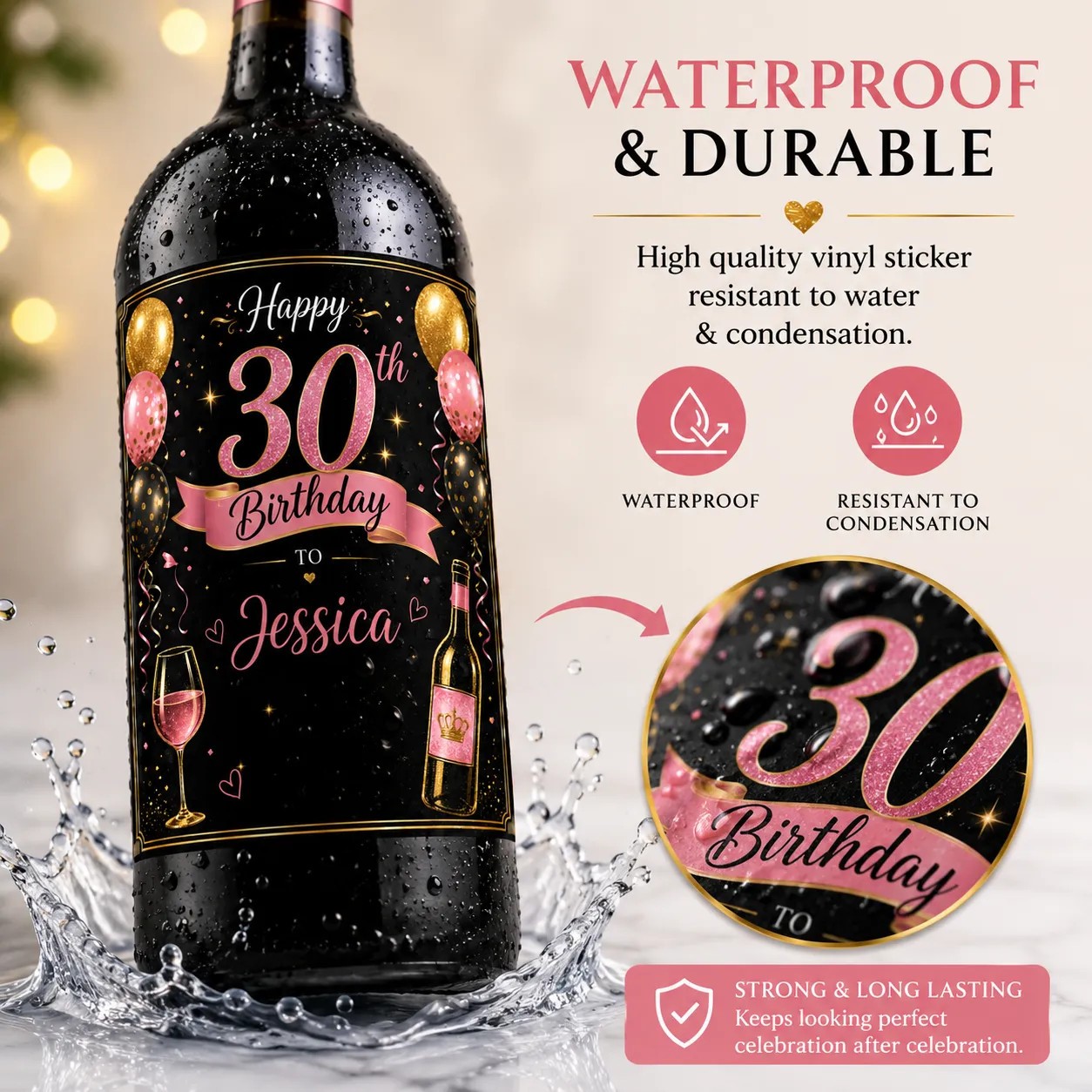 Personalised 30th Birthday Bottle Label Custom Name Wine Sticker Gift