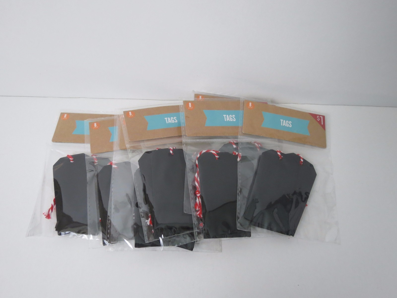 Lot of 9 8pack Black Chalkboard Tags with Red White Stripe Tie Strings 3″hx1.5″w