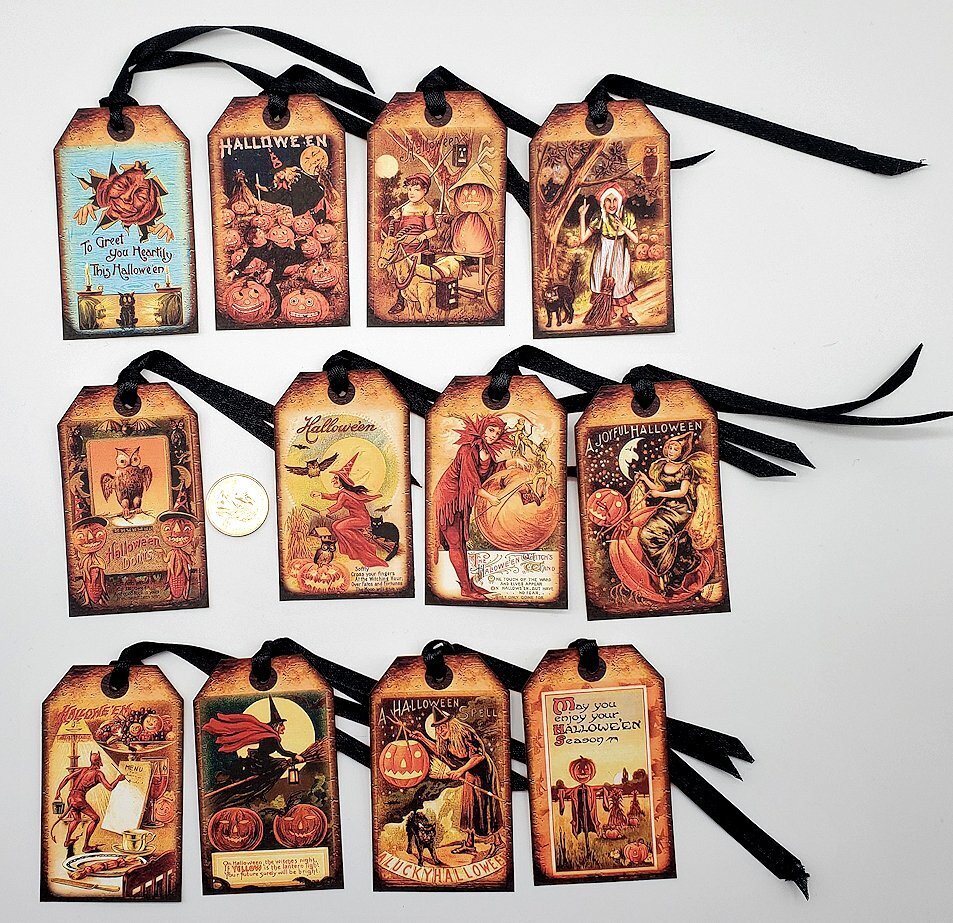 12-Halloween-Vintage-Ephemera-Journaling-Parties-Linen Cardstock-Gift-Hang-Tags