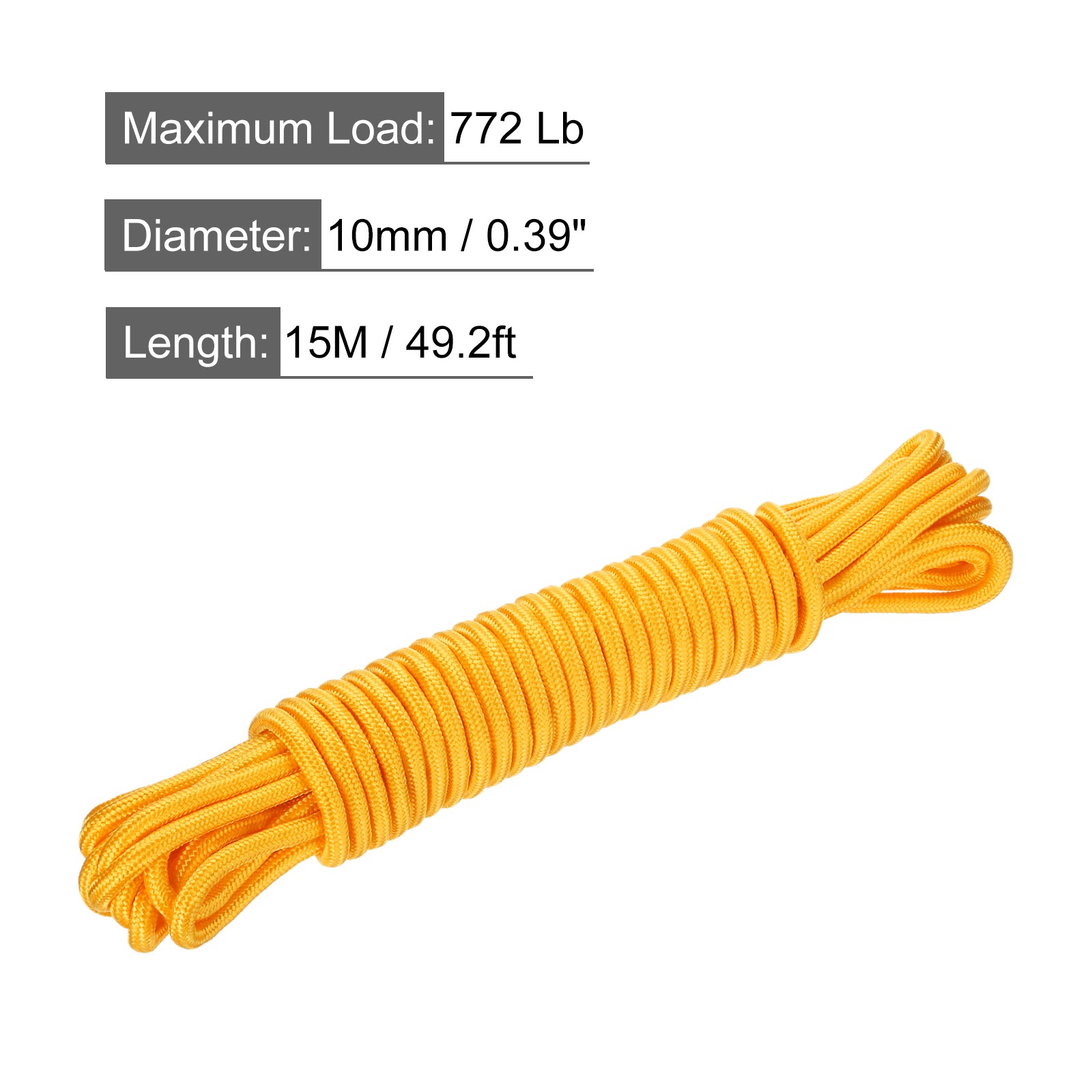 15M/49.2ft 3/8″ Yellow Braided Polypropylene Rope Indoor/Outdoor