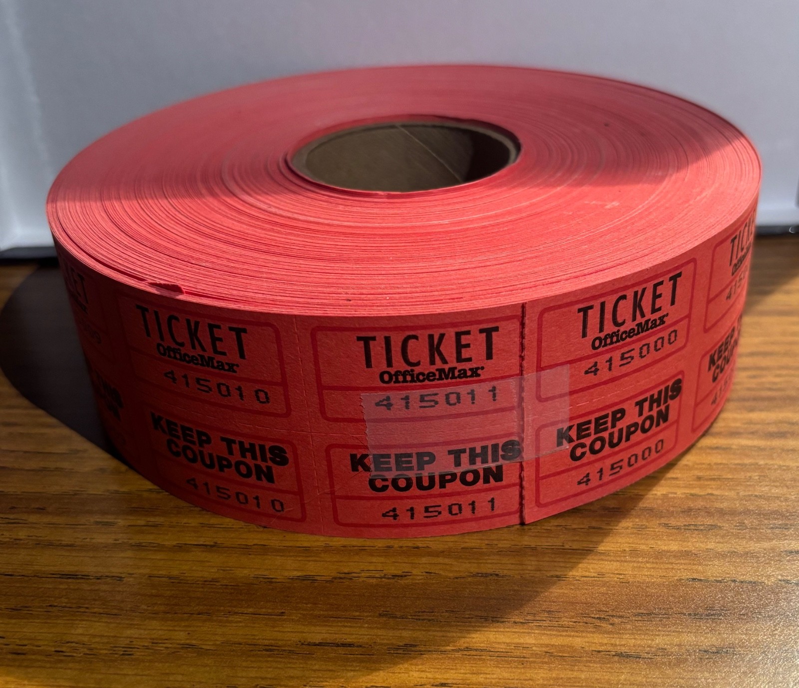 1 Roll Double Stub Raffle Tickets Red Office Max Indiana Ticket USED