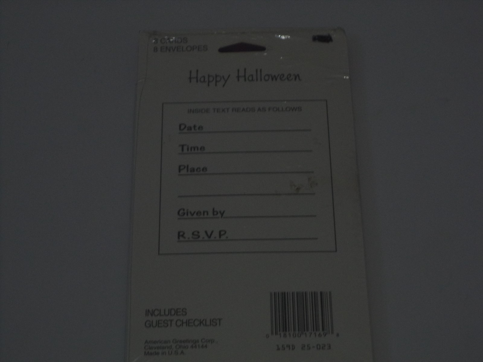 Eight Black Happy Halloween Invitations With Spider And Eight White Envelopes