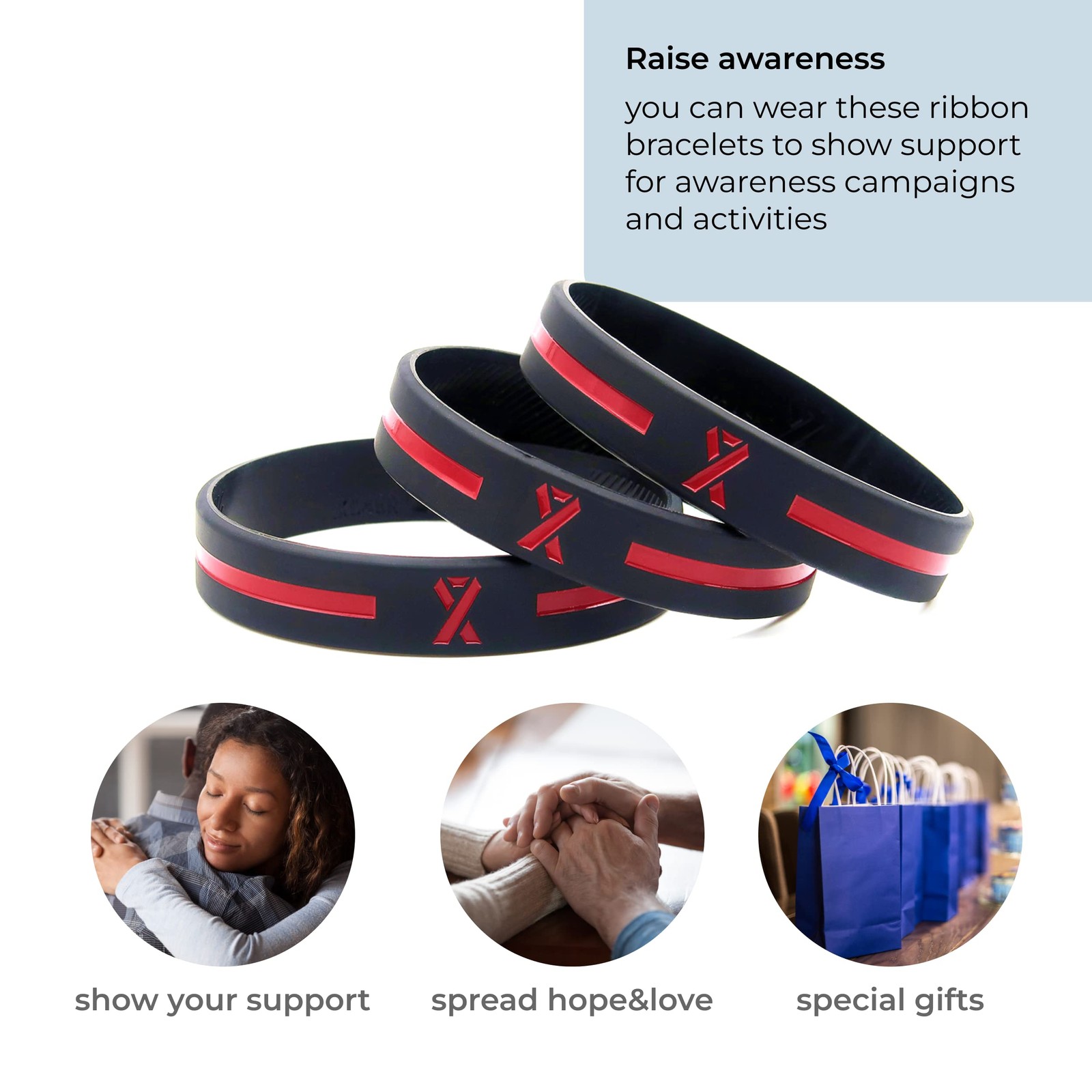 Inkstone Red Awareness Ribbon Silicone Bracelets Wristbands 12pack Wholesale…