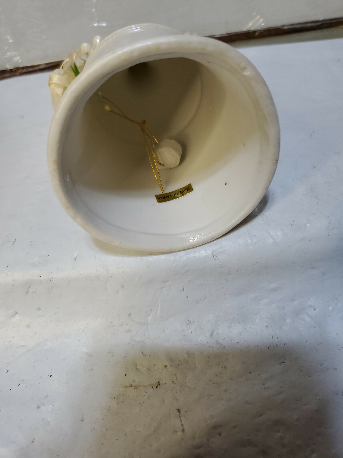 Vintage Wedding Opalescent White Porcelain Bell 2in Handle 5.5″ x 3in Floral