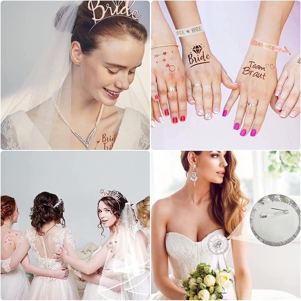 6pcs/set Bride To Be Veil Sash Temporary Tattoo Bachelorette Party Decoration