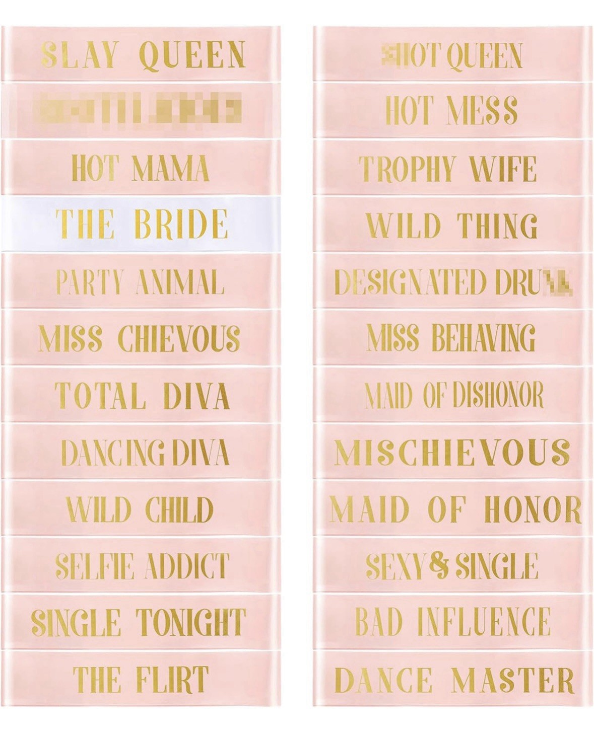 24 Pcs Bride Sash Bachelorette Party Bridesmaid Sashes White & Rose Gold
