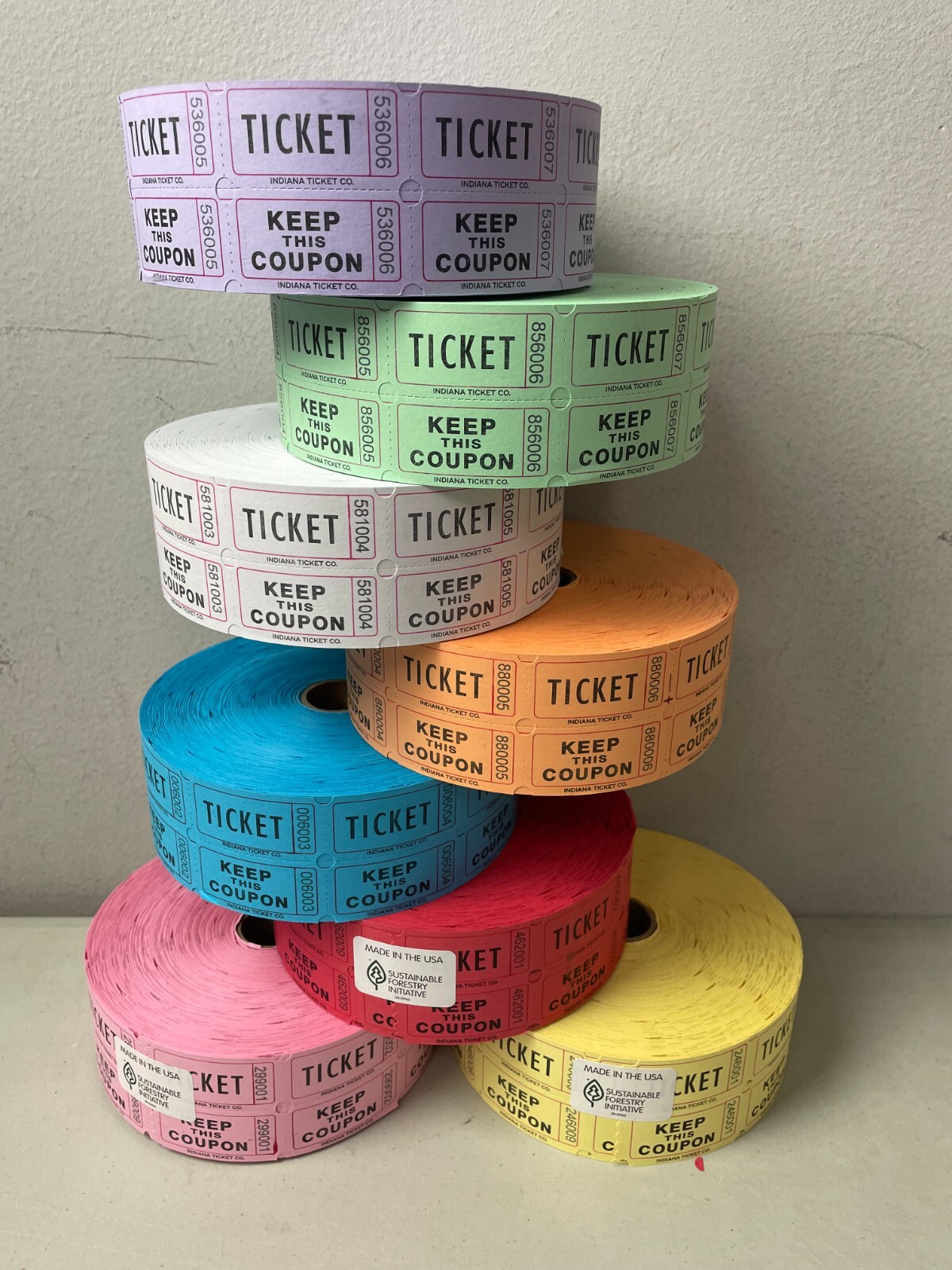 Double Stub Raffle Tickets 20 Rolls Full Case 2000 Each Roll 50/50 Split the Pot