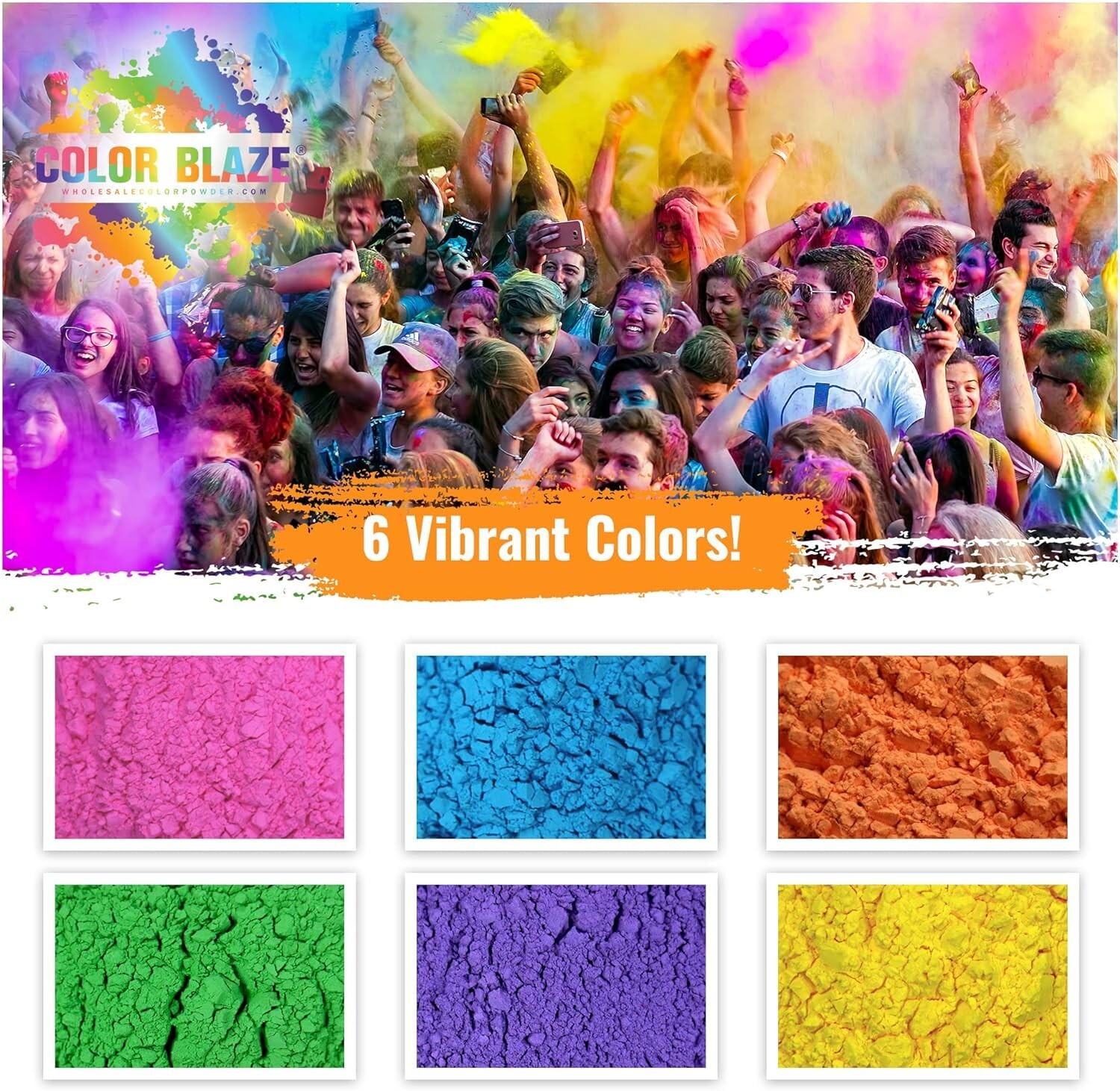 Color Powder 6 Pack – 5lbs/ea. of Pink, Orange, Yellow, Green, Blue, Purple