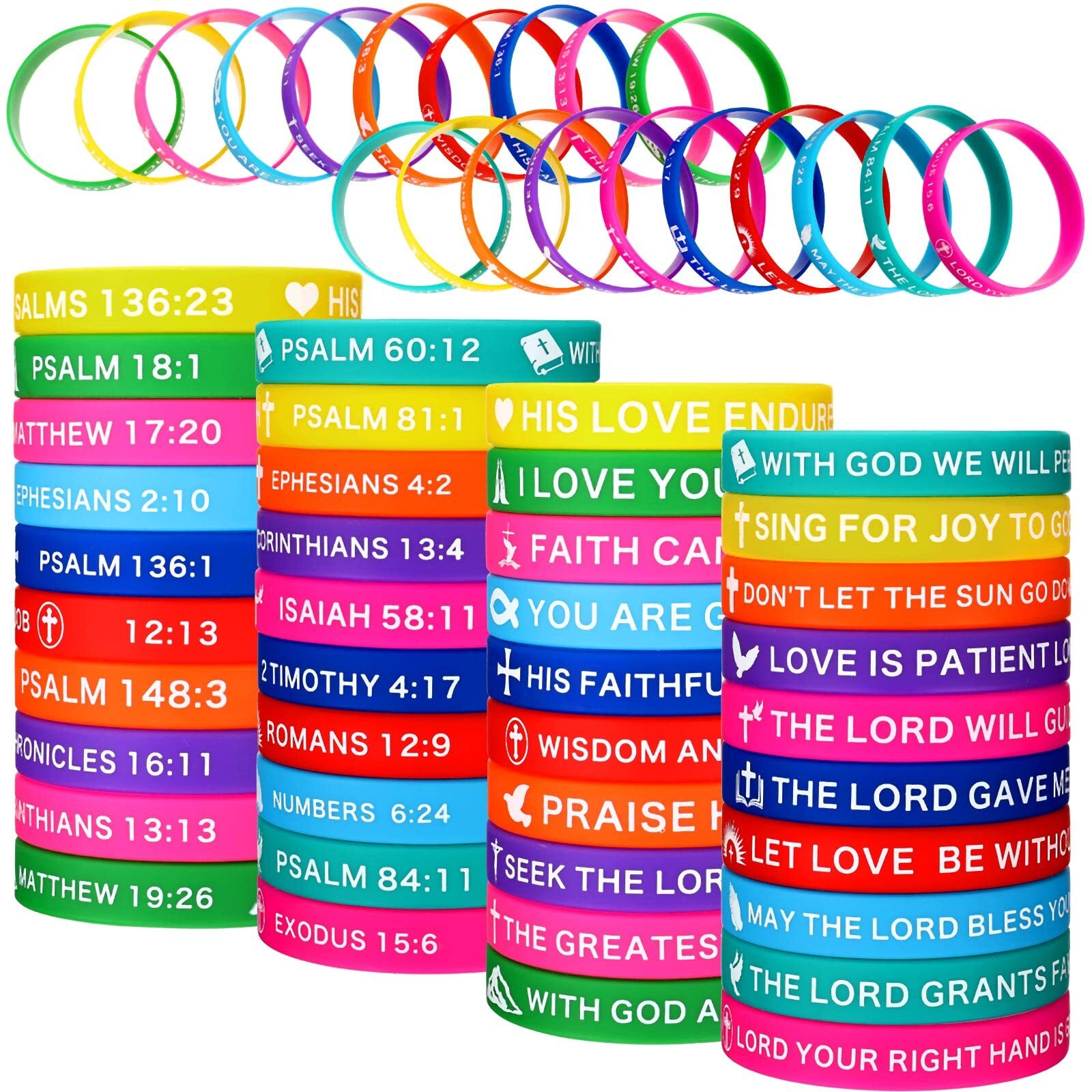 60 Pcs Religious Bible Verse Silicone Bracelets for Adults Men Women Teens