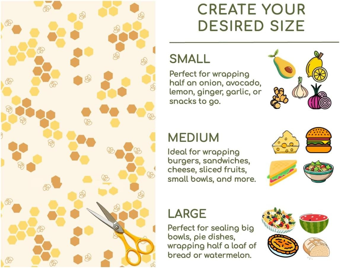 Reusable Beeswax Food Wrap Roll 13” by 55”, – Non Toxic, Plastic Free, Silicone