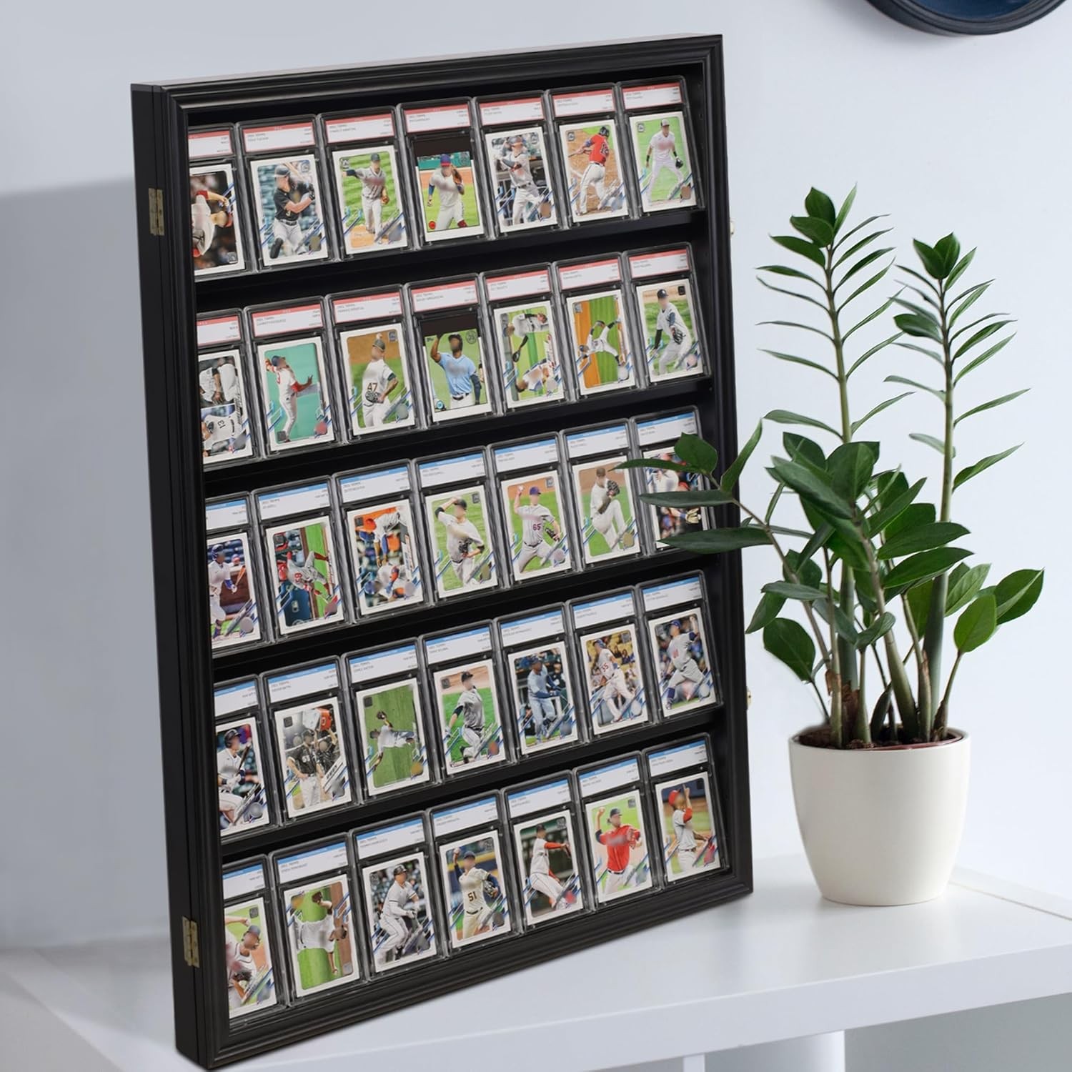 Lockable 35 Graded Sports Card Display Case, for Football, Baseball, Basketball