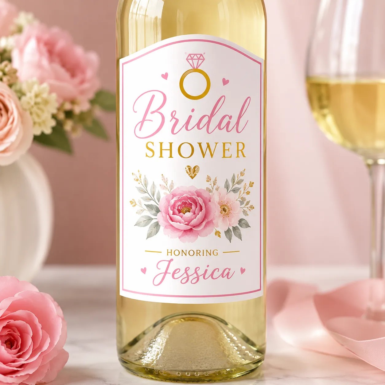 Personalised Bridal Shower Bottle Label Sticker Custom Wine Gift Decoration