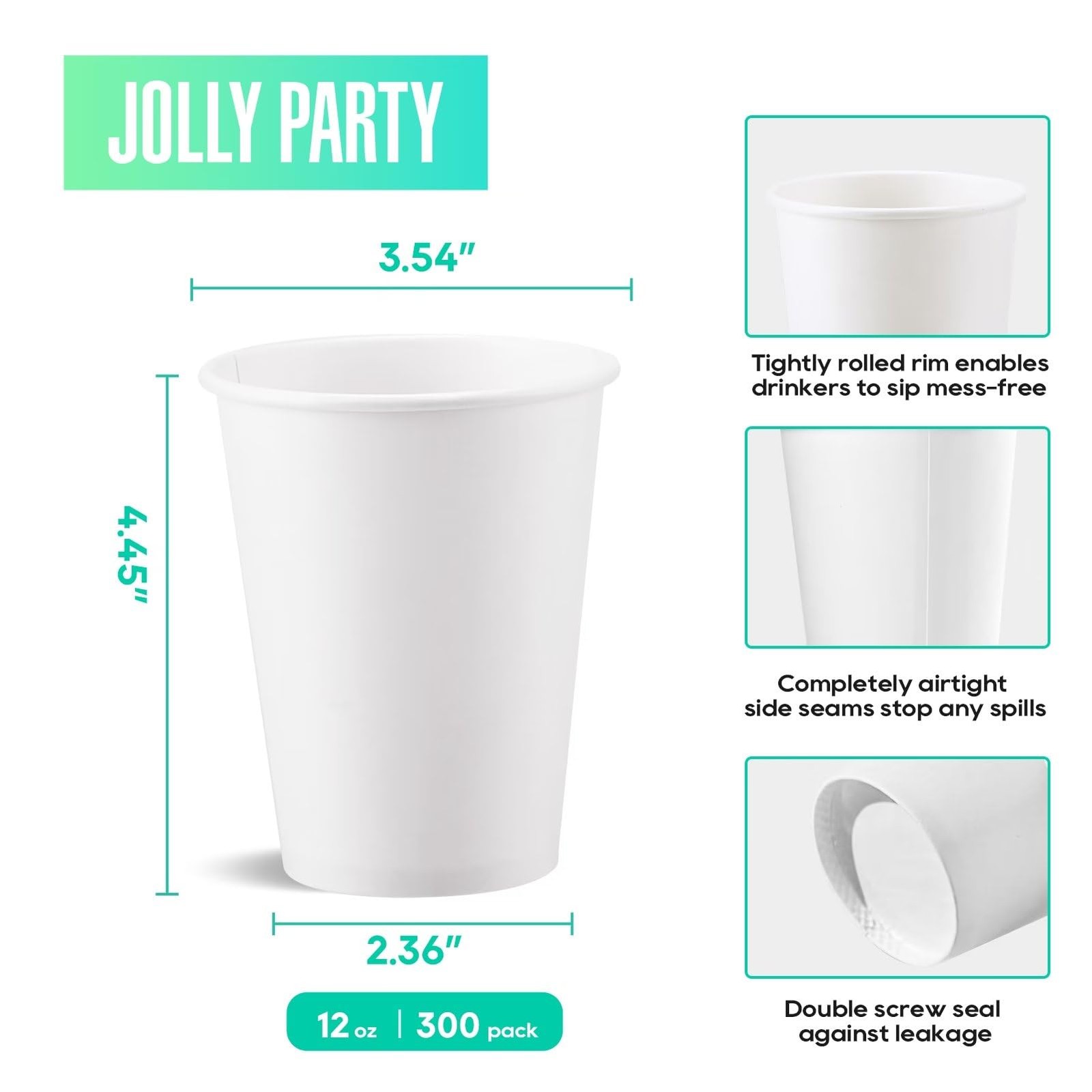 JOLLY PARTY 300 Pack 12 oz Disposable Paper Coffee Cup, 12 Ounces, 12oz