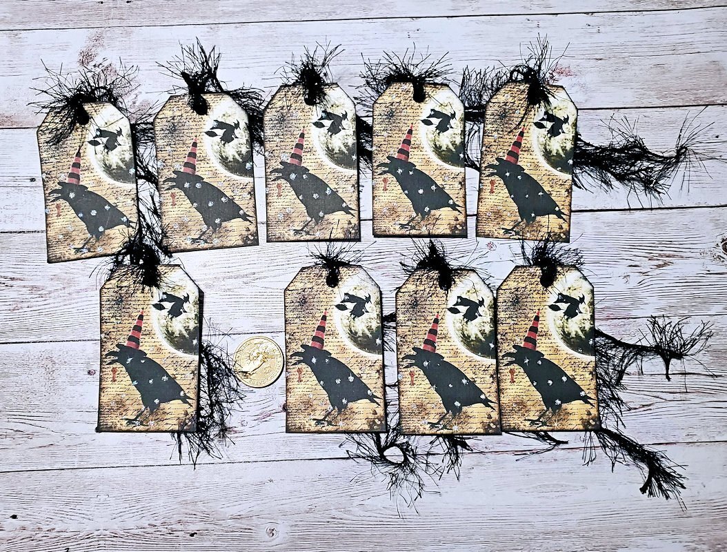 9~Halloween~Vintage~Witch~Raven~Glitter~Linen Cardstock~Journal~Gift~Hang~Tags