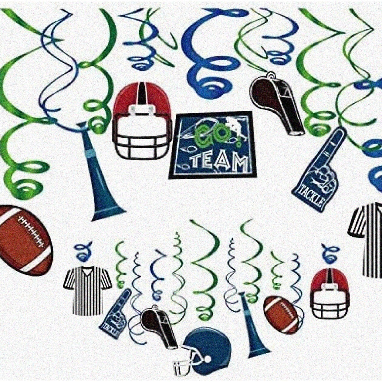Football-themed hanging swirl decorations for parties