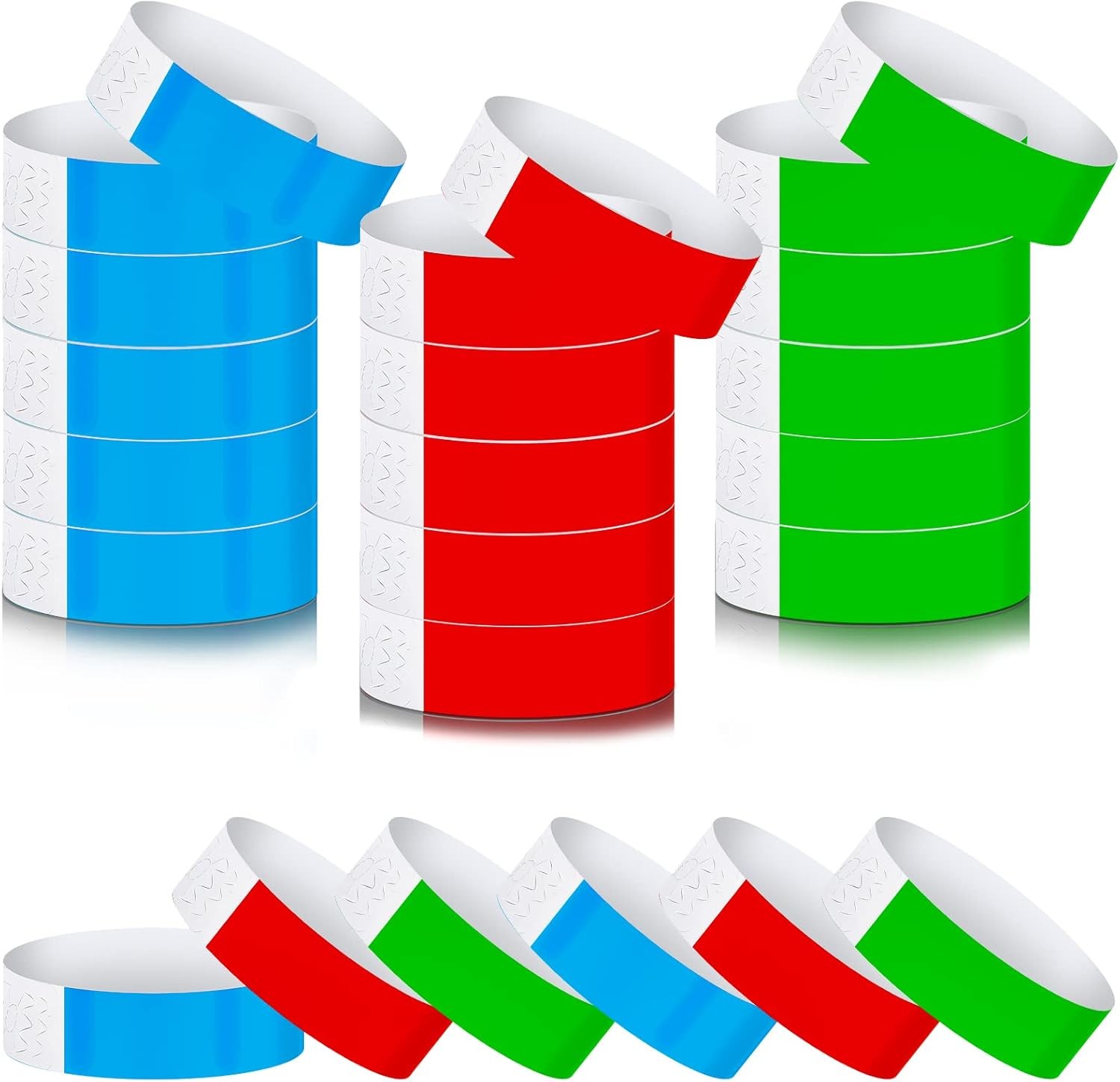 Tudomro 300 Pieces Paper Wristbands for 10 x 0.79 inch, Red, Blue, Green