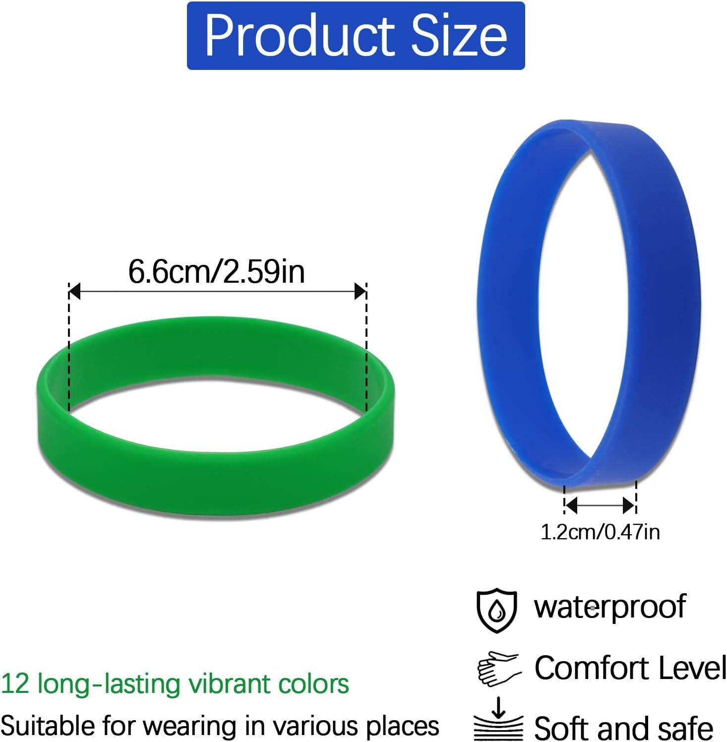 12 Pack Rubber Bracelets Silicone Wrist Bands, Assorted Color Rubber Band Bra…