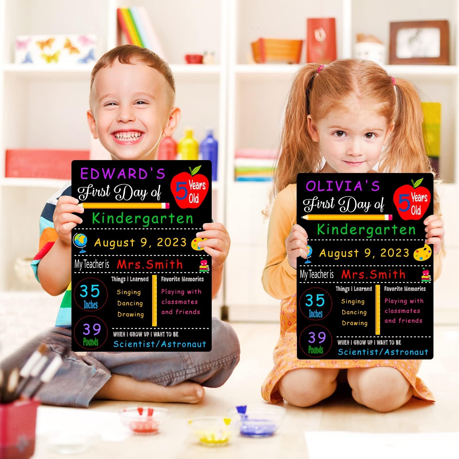 First and Last Day of School Chalkboard 9″x12″ Double-Sided Back to School Bo…