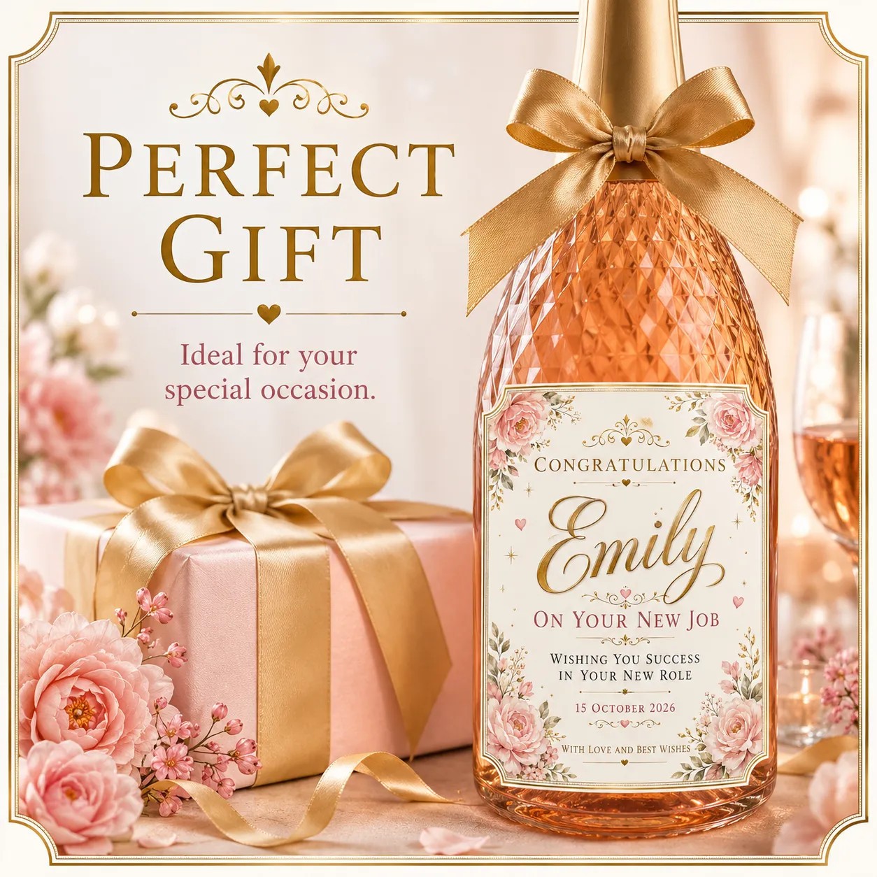 Personalised New Job Bottle Label Sticker Custom Congratulations Wine Gift