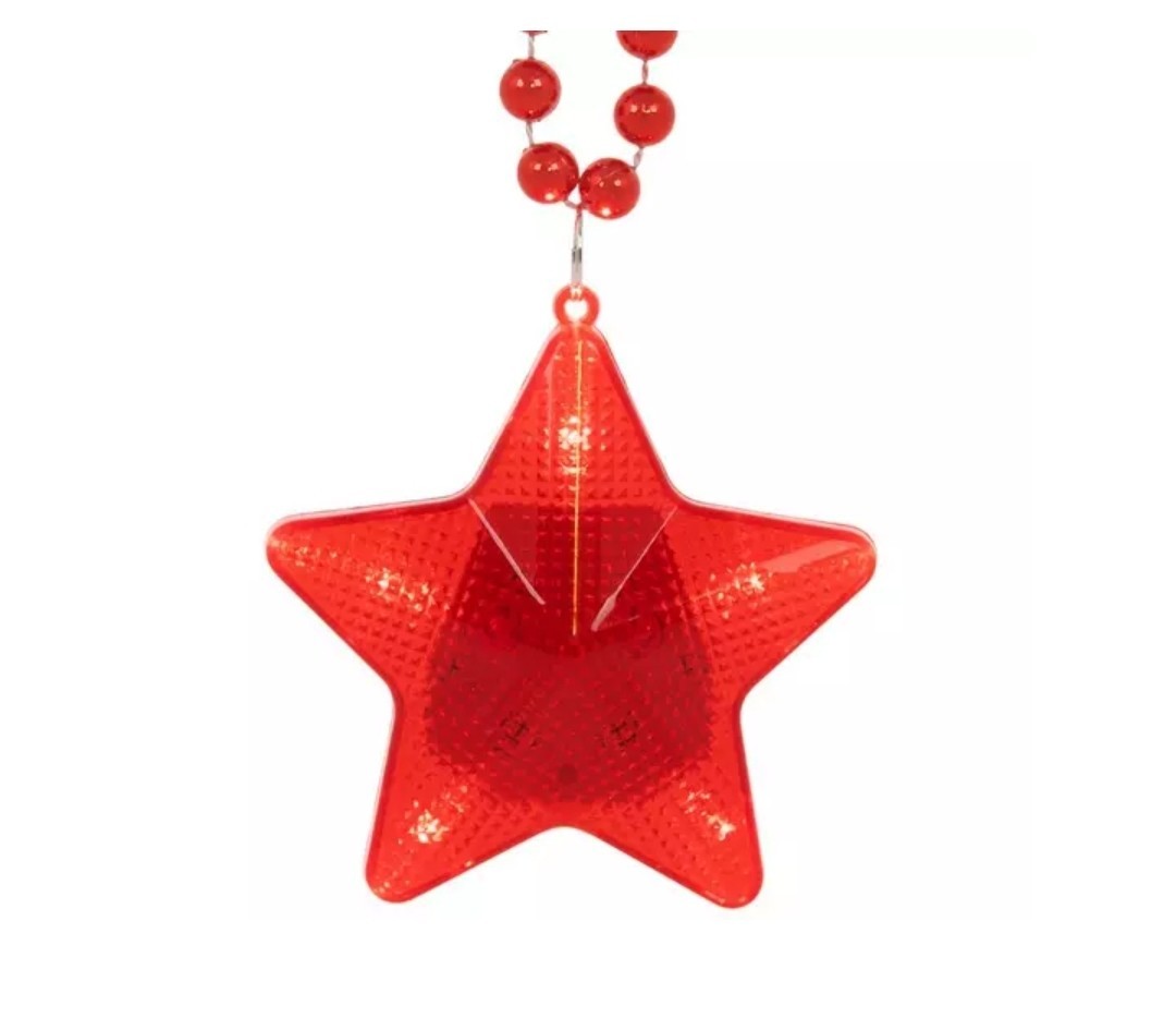New! Light Up Red Star July 4th Christmas Necklace Holiday Party Parade Kids USA