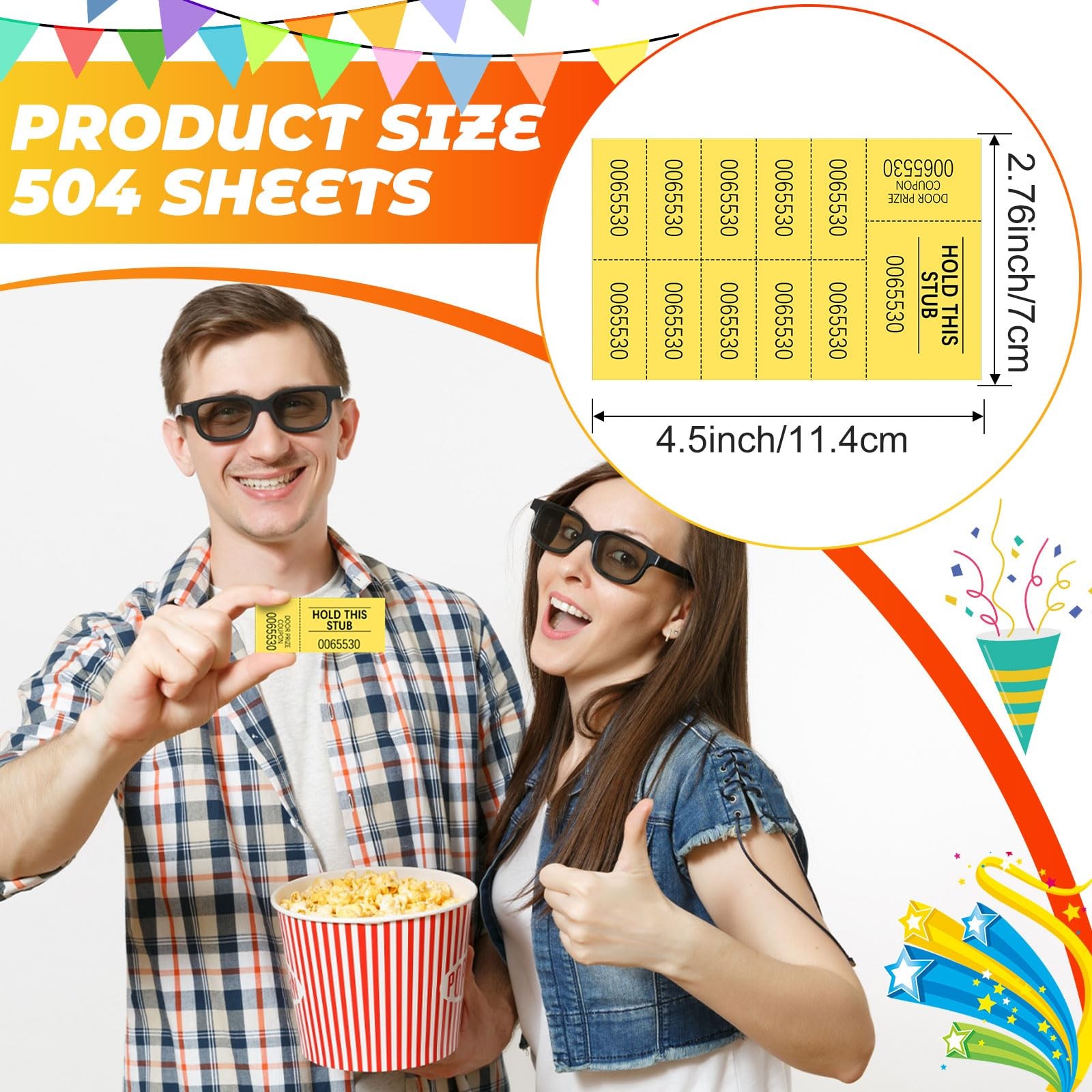 504 Sheets Raffle Tickets Yellow Chinese Auction 10 Bid Numbers Per Sheet