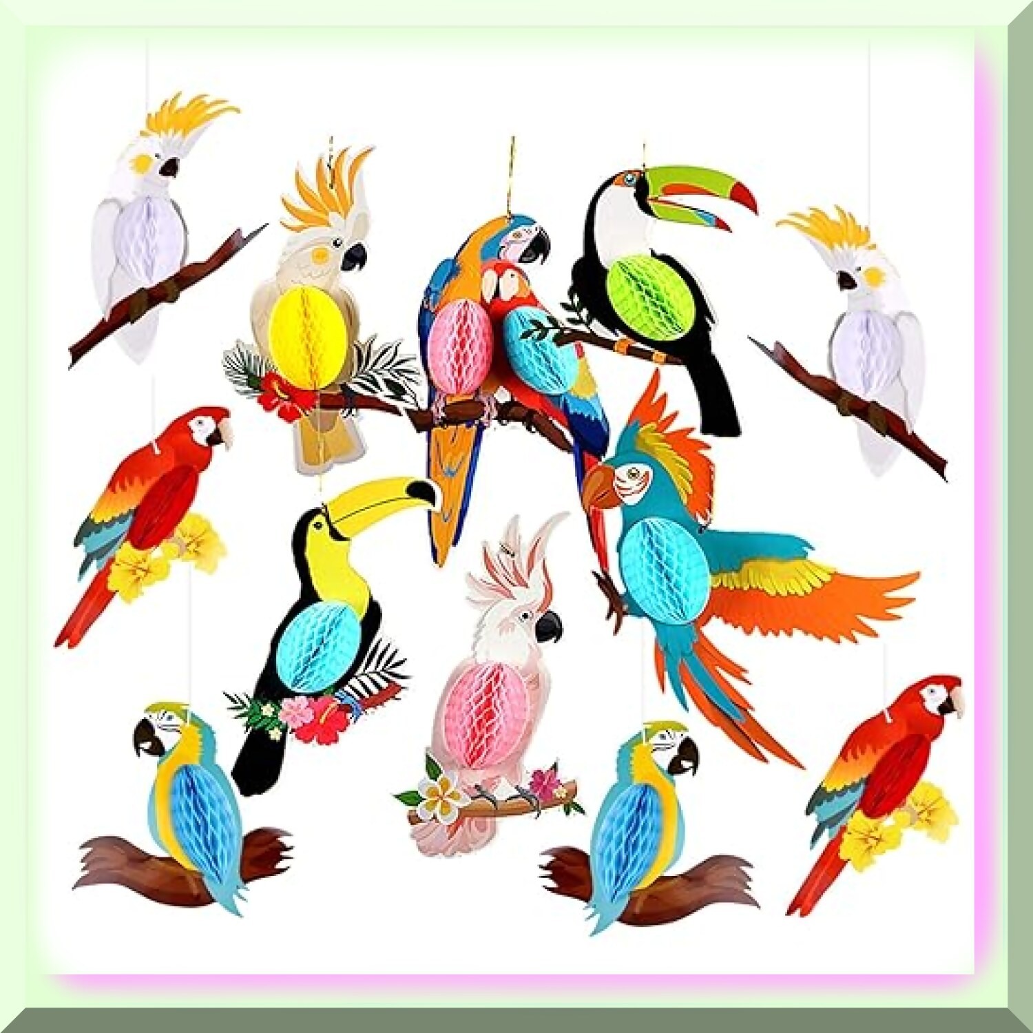12 Tropical Parrot Paper Decorations