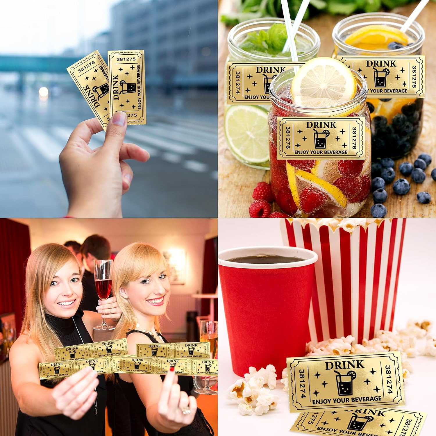 Ceiba Tree 1000Pcs Gold Raffle Tickets Roll Single Roll Drink Tickets for Events