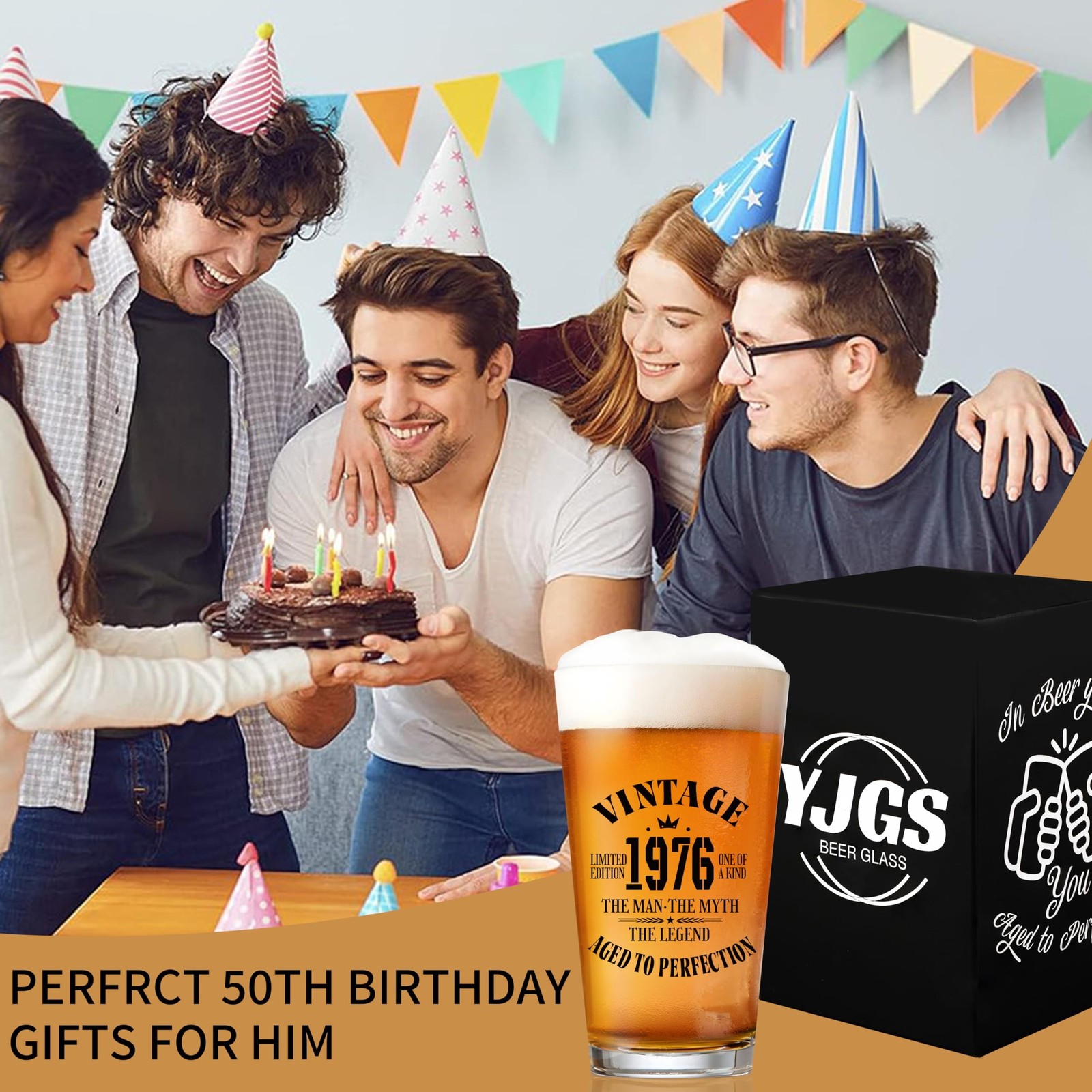 50th Birthday Gifts for Men, 1976 Beer Glass 16oz, 50th Birthday Decorations,…
