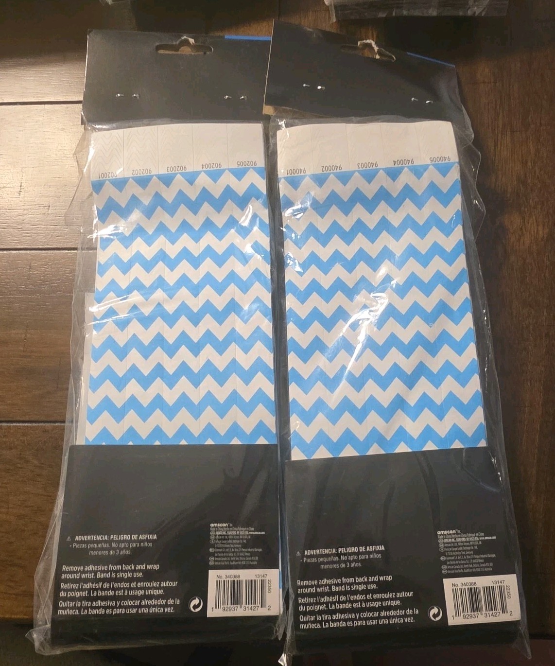 Chevron White Blue Wristbands 1000 Pack Secure Sequentially Numbered Glow Black