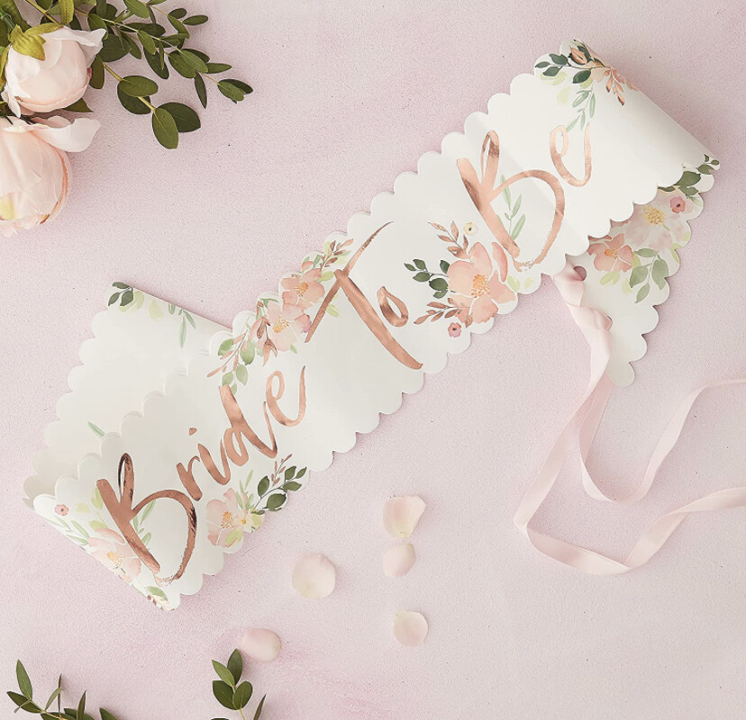 Hen Party Sash | Bride To Be Rose Gold Bachelorette Floral Favours Keepsake