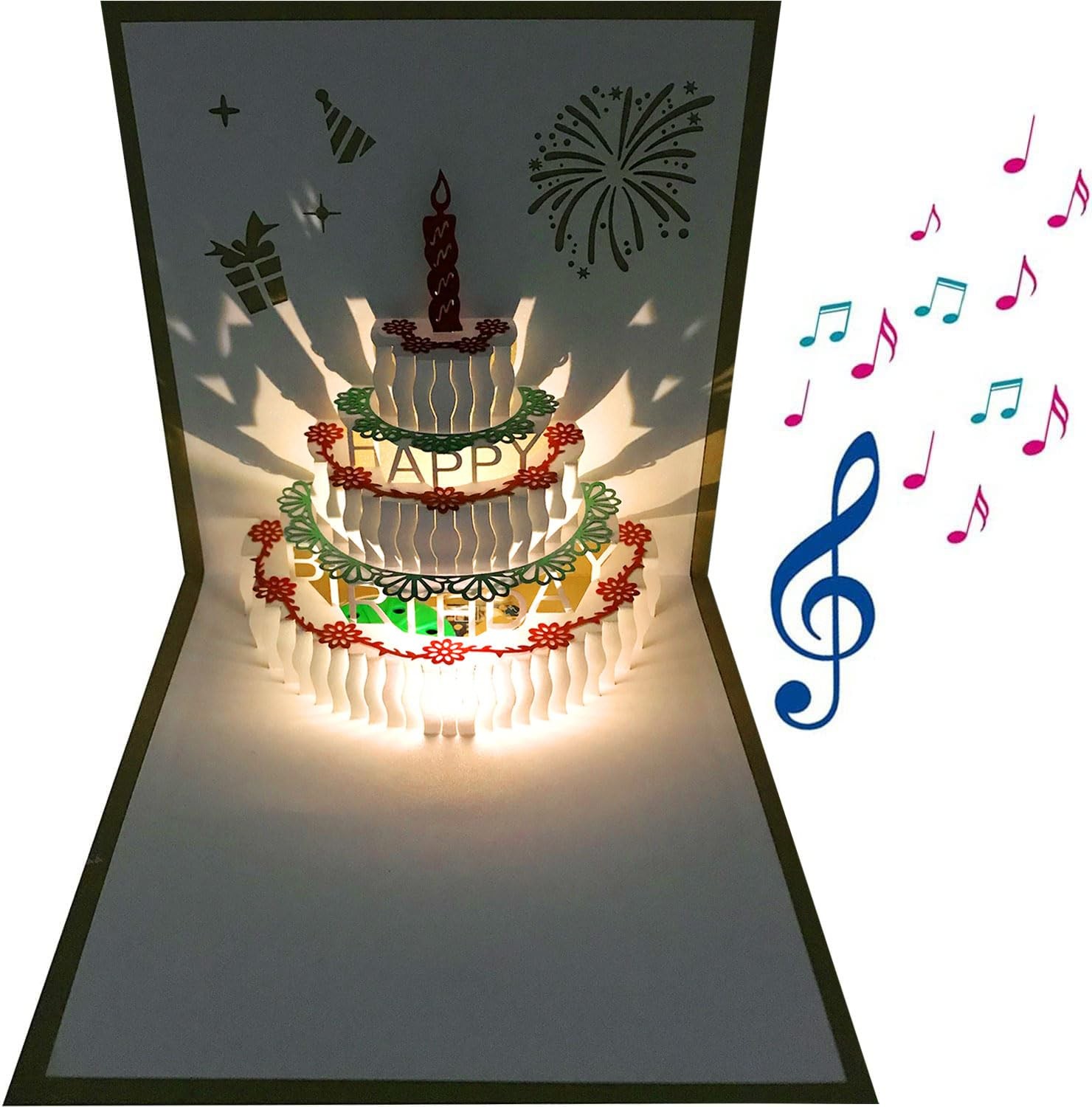 Akeydeco 3D Pop Up Birthday 5.9 inches x inches, yellow card Warm light